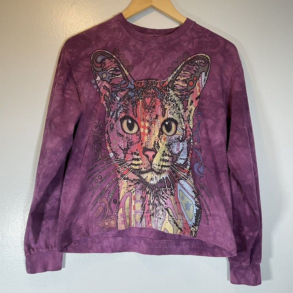 The Mountain Cat Shirt Graphic Long Sleeve Purple Tie Dye Women's Size M